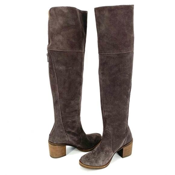 Lucky Brand 6.5 Leather Rayla Over The Knee Boots Block Heel Brown Suede Boots - Picture 1 of 16